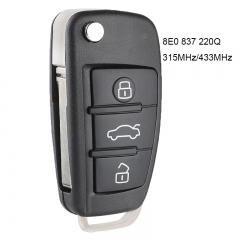 Folding Remote Key 3 Button 315MHz / 433MHz 8E/ ID48 Chip for Audi A6L FCCID : 8E0 837 220Q / 8E0 837 220 K / 8E0 837 220 D