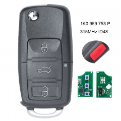 Folding Remote Key 3+1 Button 315MHz ID48 for  for 2006-10 VW Golf GTI P/N: 1K0 959 753 P