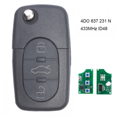 Folding Remote Key 3 Button 433.92Mhz ID48 Chip for Audi S6 A6 TT 2002-2004 4D0 837 231 N