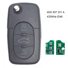 Folding Remote Key 3 Button  433.92Mhz With ID48 Chip for Audi Audi A3 A4 A6 1999-2002 4D0 837 231 A