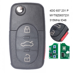 Folding Remote Key 3+1 Button 315Mhz ID48 for Audi A4 A6 A8 Allroad Quattro 2001-2005 4D0 837 231 P