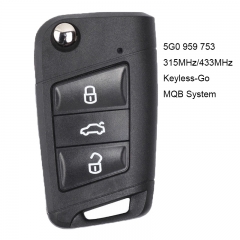 Keyless-Go MQB System Smart Remote Key 3 Button 315MHz 434Mhz ID48 Chip for Volkswagen Golf 7,Tiguan 2014-2018 FCC: 5G0 959 753