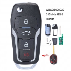 Upgraded Flip Remote Car Key Fob for Ford OUCD6000022 315MHz 4D63(80bit) HU101