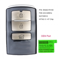 OEM / Aftermarket Smart Card Remote Car Key 433.92MHz NCF2951X HITAG 3 47 Chip for Kia Cadenza P/N: 95440-F6100