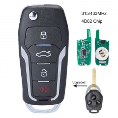 Upgraded Flip Remote Car Key Fob 3 Button 315/433MHz Optional 4D62 for Subaru Forester 2008-2012