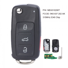 Keyless-Go Remote Key 315MHz ID48 Chip Fob for Volkswagen 2011-2017 (Models with Prox) P/N: NBG010206T 5K0 837 202 AK
