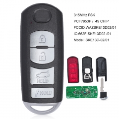 Smart Remote Key 4 Button fob FSK 315Mhz PCF7953P 49 Chip for Mazda CX-9 CX9 2016 2017 2018 WAZSKE13D02 / SKE13D01