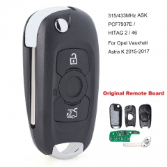 Flip Remote Car Key Fob 3 Button 315MHz/433MHz ASK PCF7937E / HITAG 2 / 46 Chip for Opel Vauxhall Astra K 2015 2016 2017 (315MHz Original Remote Board