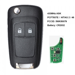 Flip Remote Key 2 Button ASK 433MHz PCF7937E / HITAG 2 / 46 CHIP for Chevrolet Aveo / Vauxhall Astra J /Opel FCCID: 5WK50079