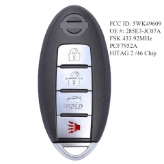 Smart Remote Key 4 Button 433MHz PCF7952A For Nissan Maxima 2008 2009 2010 2011 2012 2013 2014 2015 285E3-JC07A 5WK49609