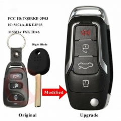 Upgraded Flip Remote Car Key FSK 315MHz ID46 Fob for Hyundai Elantra GT 2013 2014 2015 2016 2017 FCC ID:TQ8RKE-3F03