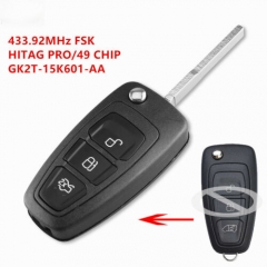 Modified Flip Remote Key Fob 433.92MHz ID49 Chip for Ford Transit GK2T-15K601-AA