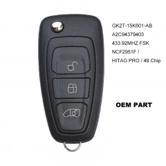 OEM/ Aftermarket Flip Remote Key Fob 434MHz ID49 Chip for Ford Transit Custom GK2T-15K601-AB