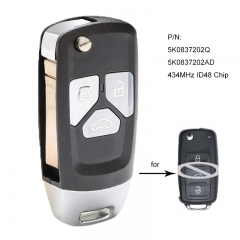 Upgraded Car Remote Key 434MHz ID48 for Volkswagen Beetle Caddy Eos Golf Jetta Polo Scirocco Tiguan Touran UP P/N:  5K0837202Q, 5K0837202AD