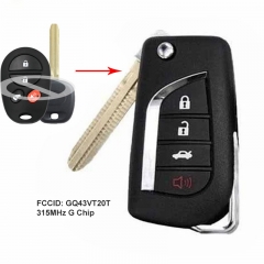 Modified flip Remote Key 4 Button 315MHz G Chip for Toyota Sienna Tacoma Sequoia Tundra 2011-2014 Highlander FCC: GQ43VT20T