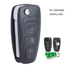 434MHz ID83 Chip Remote Key Fob 3 Button for Ford C-Max S-Max Focus Grand Mondeo 2010-2014 HU101 5WK49986