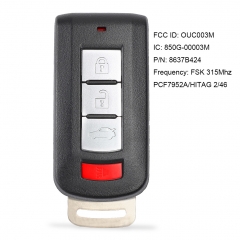 Smart Remote Key 4 Button FSK 315MHz ID47 Chip for Mitsubishi Mirage G4 2015-2020 FCCID: OUC003M