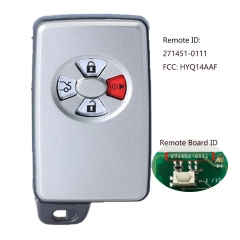 Board ID: 271451-0111 Smart Remote Key Fob 4 Button HYQ14AAF for 2005 2006 Toyota Avalon