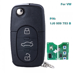 Folding Remote Key 3 Button 433MHz ID48 for for VW Volkswagen Jetta Beetle Passat Golf P/N:  1J0 959 753 B