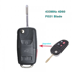 Upgraded Flip Remote Key 433MHz 4D60 Chip for Jaguar XK XKR 2011 X-Type S-Type Uncut FO21 Blade