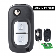Flip Remote Key With 2 Buttons 433MHz PCF7946 Chip FOB for Renault Kangoo Clio 3 Modus Trafic Master
