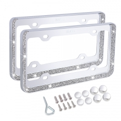 2PCS/Set Bling License Plate Frame White Silver Glitter Crystal Sparkling Rhinestone (Universal United States, Canada, Mexico )