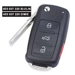 Keyless Go 4E0 837 220B/ 220J/ 220L/ 220D/ 220M/ 220E/ 220N 315MHz/ 433MHz ID46 Chip  Remote Key Fob 3+1Button for Audi A8 S8 2003-2009