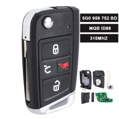 5G0 959 752 BD MQB AES ID88 Flip Keyless Remote Key Fob ASK 315MHz for Volkswagen Golf GTI 2015-2019 5G0959752BD FCC ID: NBGFS12A01