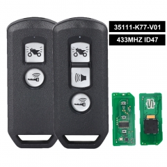 P/N: 35111-K77-V01 Motorcycle Key 2/3 Button Smart Card Remote Key 433Mhz ID47 Chip for Honda K77 2017 2018 2019