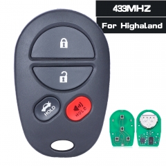 Remote Car Key Fob 3+1 Button 433MHz for Toyota Kluger 2007-2014（For Australia）
