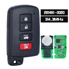 Board ID: 281451-0020 G Smart Remote Key 2+1 Button Fob 314.3MHz for Toyota Avalon Camry Corolla 2015-2019 FCCID: HYQ14FBA