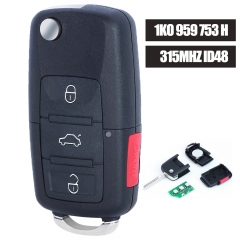 P/N: 1K0 959 753 H Flip Remote Key 3+1 Button 315MHz ID48 Chip for Volkswagen