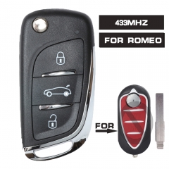 Upgraded Flip Remote Key 3 Button Fob 433MHz PCF7946 for Alfa Romeo Mito Giulietta Brera 159 147 156 166 GT