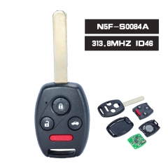 Remote Control Key 3+1 Button 313.8MHz ID46 Fob for Honda Civic 2008-2012 FCC ID: N5F-S0084A