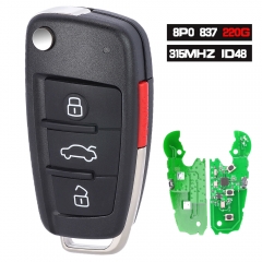 8P0 837 220G 315MHz ID48 Chip Flip Remote Car Key Fob 4 Button for Audi A3 TT 2007 2008 2009 2010  8P0 837 220E , 8P0837220E FCC ID: NBG009272T