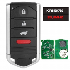 FCC ID：KR5434760 Aftermarket Smart Remote Key 4 Button 313.8Mhz for 2013-2014 Acura ILX