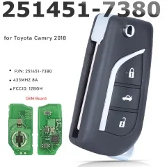 Original PCB Flip Key Remote Fob 3 Button 433/434MHZ 8A Chip P/N: 251451-7380 FCCID: 12BGH for Toyota Corolla 2018+