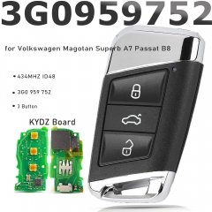 KYDZ PN: 3G0959752 / 3G0 959 752 MQB48 Chip Smart Remote Key Fob 3 Button 434MHz for VW Volkswagen Passat B8 Magotan Superb A7 2015-2020