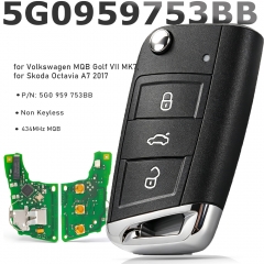 (Placa OEM) N/P: 5G0 959 753BB Mando a distancia plegable de 3 botones 434MHz MQB para Volkswagen Golf VII MK7 Polo Tiguan, para Skoda Octavia Fabia S