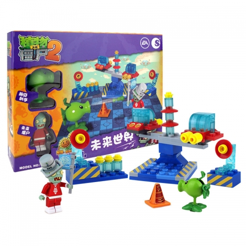 Plants vs Zombies Compatible Building Blocks Shooting Toys The Future World Mini Scene 78Pcs