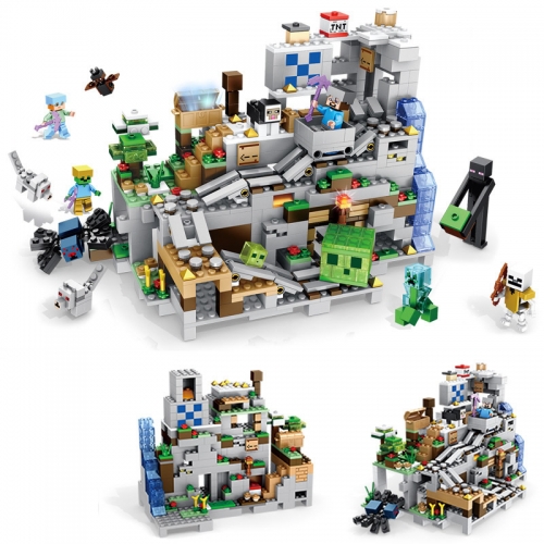 My World Compatible 2-In-1 The Mountain Cave Building Blocks Mini Figures Toys 1000Pcs JX30055
