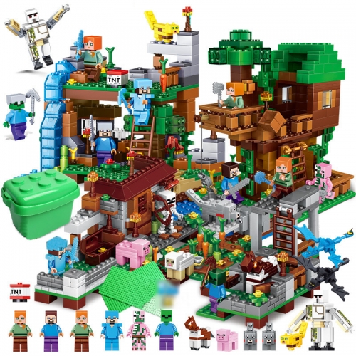 My World Compatible Jungle Tree House Fortress Building Blocks Mini Figures Toys Set 1388Pcs in Bucket A0002