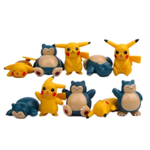 10Pcs Pokemon Pikachu Snorlax Action Figures PVC Toys 1.5inch Tall