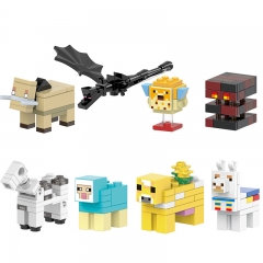 8Pcs MineCraft Lego Compatible Hoglin Pufferfish Moobloom Skeleton Horse Building Blocks Mini Figure Toys X0311