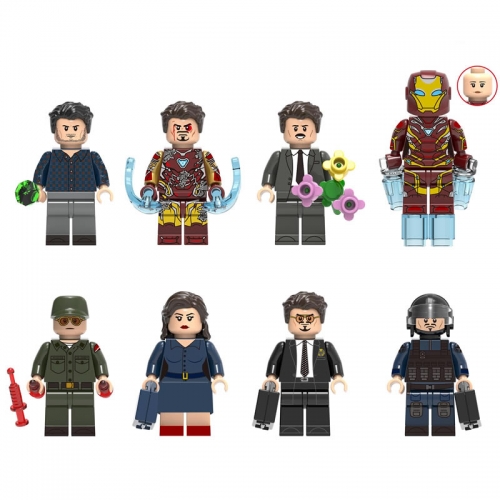 8Pcs Super Heroes Iron Man Tony Stark Pepper Potts Compatible Building Blocks Minifigures Toys X0264 (1312-1319)