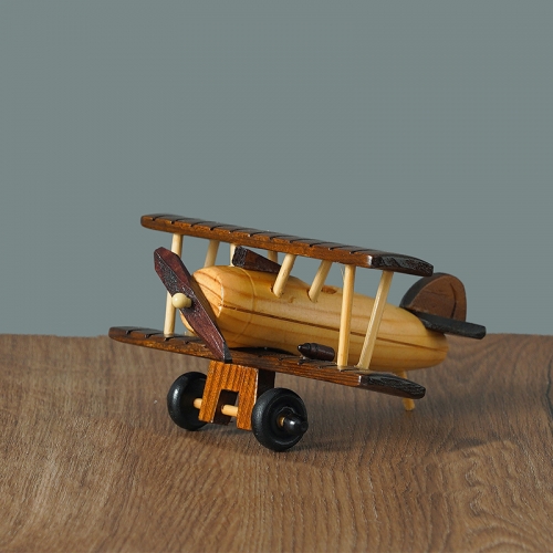 6 Inches Handmade Wooden Retro Classic Biplane Models Decorations