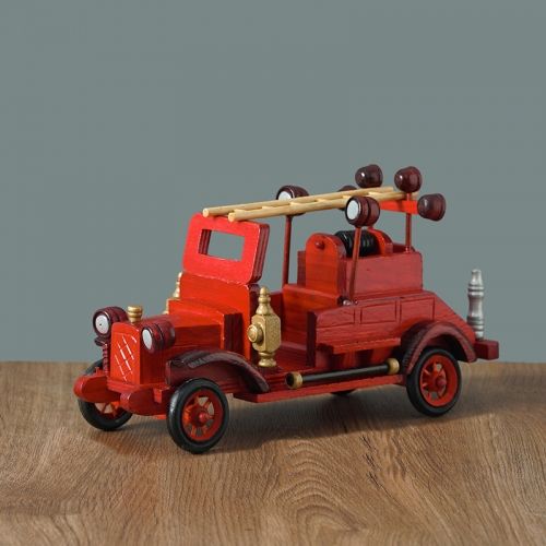 12 Inches Handmade Wooden Retro Classic Fire Engine Models Decorations