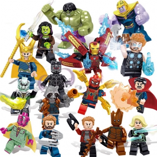 16Pcs Super Heroes Iron Man Hulk Thanos Compatible Building Blocks Minifigures Toys 34044