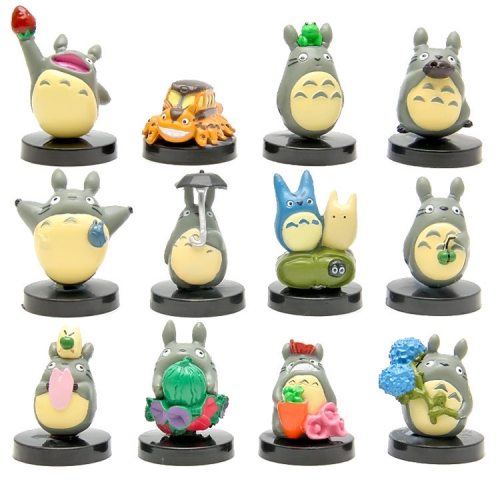 12Pcs Totoro Action Figures PVC Mini Toys Artwares with Baseplates 1.2-1.4inch Tall