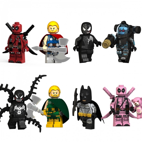 8Pcs Super Heroes Deadpool Spider-Man Batman Thor Compatible Building Blocks Minifigures Toys KT1004